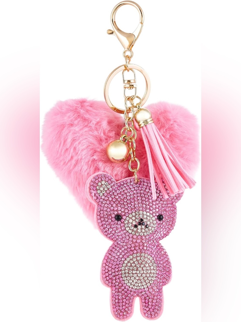 Posh Pop Pink Plush, Heart & Bear Keychain with Tassel - BagCharm, Hangtag.
NWT